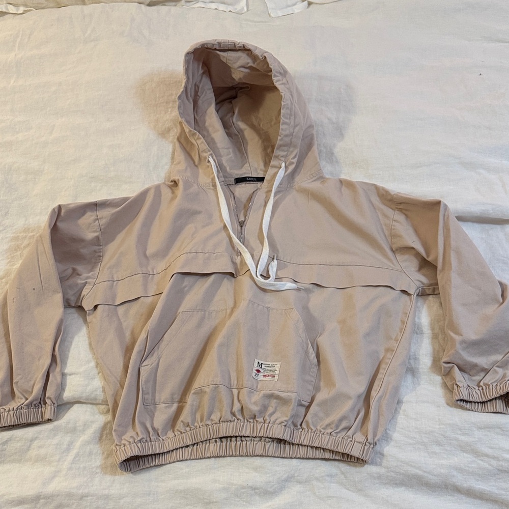 Boxy cropped unlined tan anorak, womens S